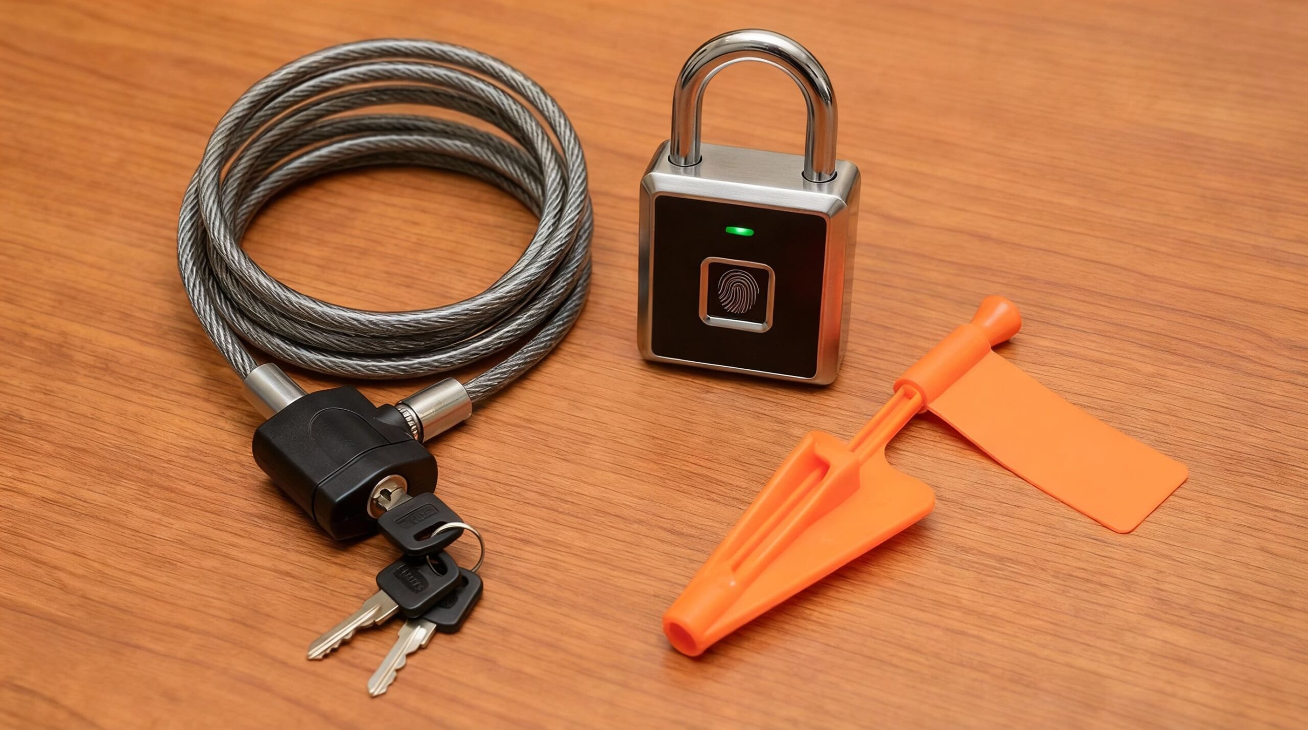 Rifle de caza asegurado con candado de cable dentro de un estuche reforzado