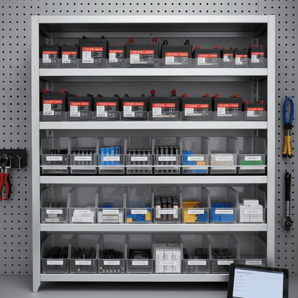 Baterías de repuesto organizadas para sistemas electrónicos de seguridad