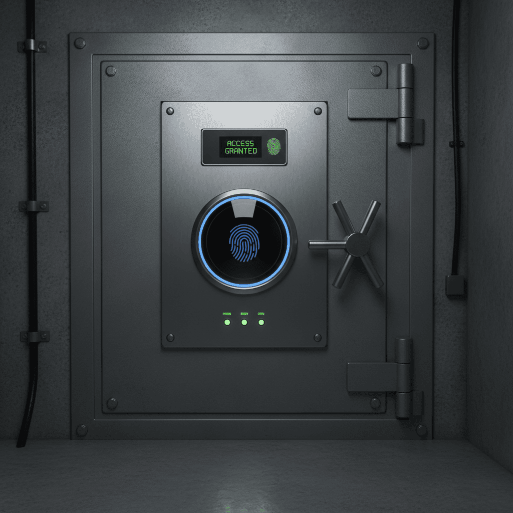 Lector biométrico de huella en una caja fuerte