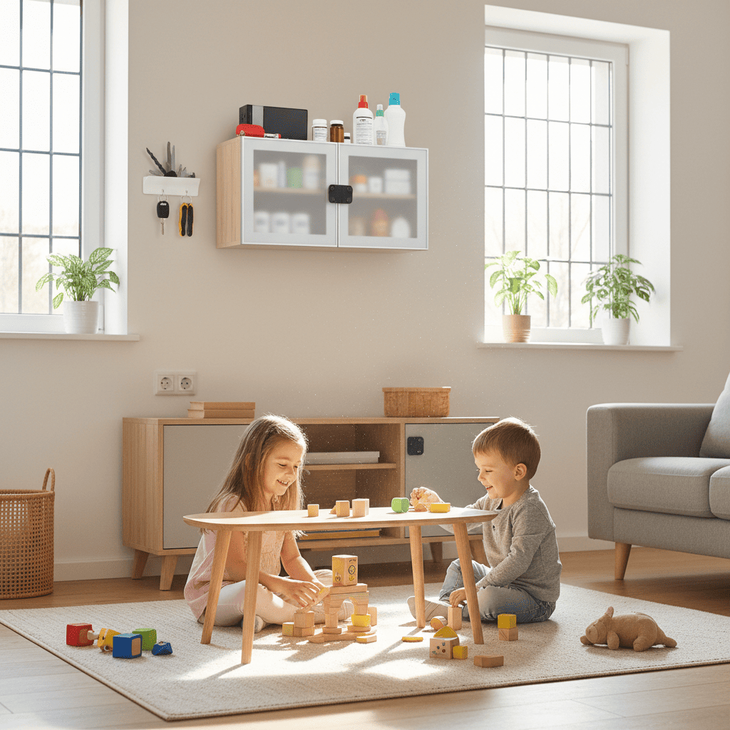 Hogar seguro con niños lejos de objetos restringidos