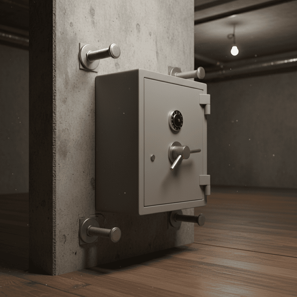 Caja fuerte anclada firmemente a muro y piso