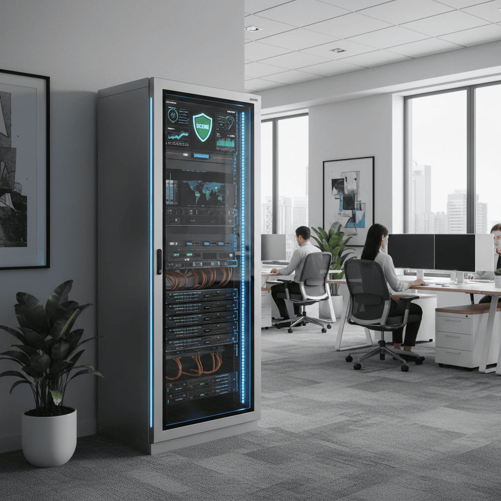 Gabinete de seguridad empresarial instalado en una oficina