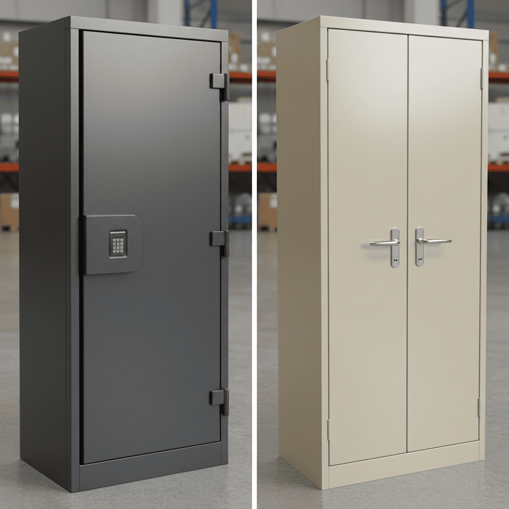 Comparación entre un gabinete de seguridad y un mueble metálico común