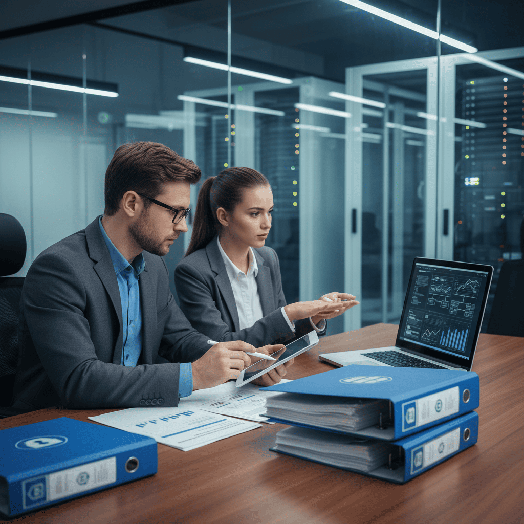 Auditor revisando protocolos de acceso y seguridad